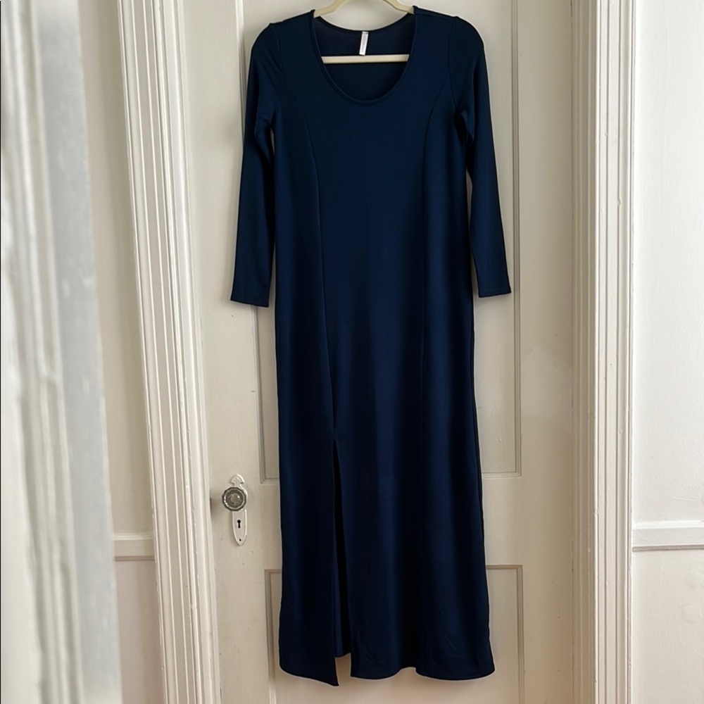 PinkBlush Solid Navy Blue Maternity Maxi Dress Size Small Long Sleeve